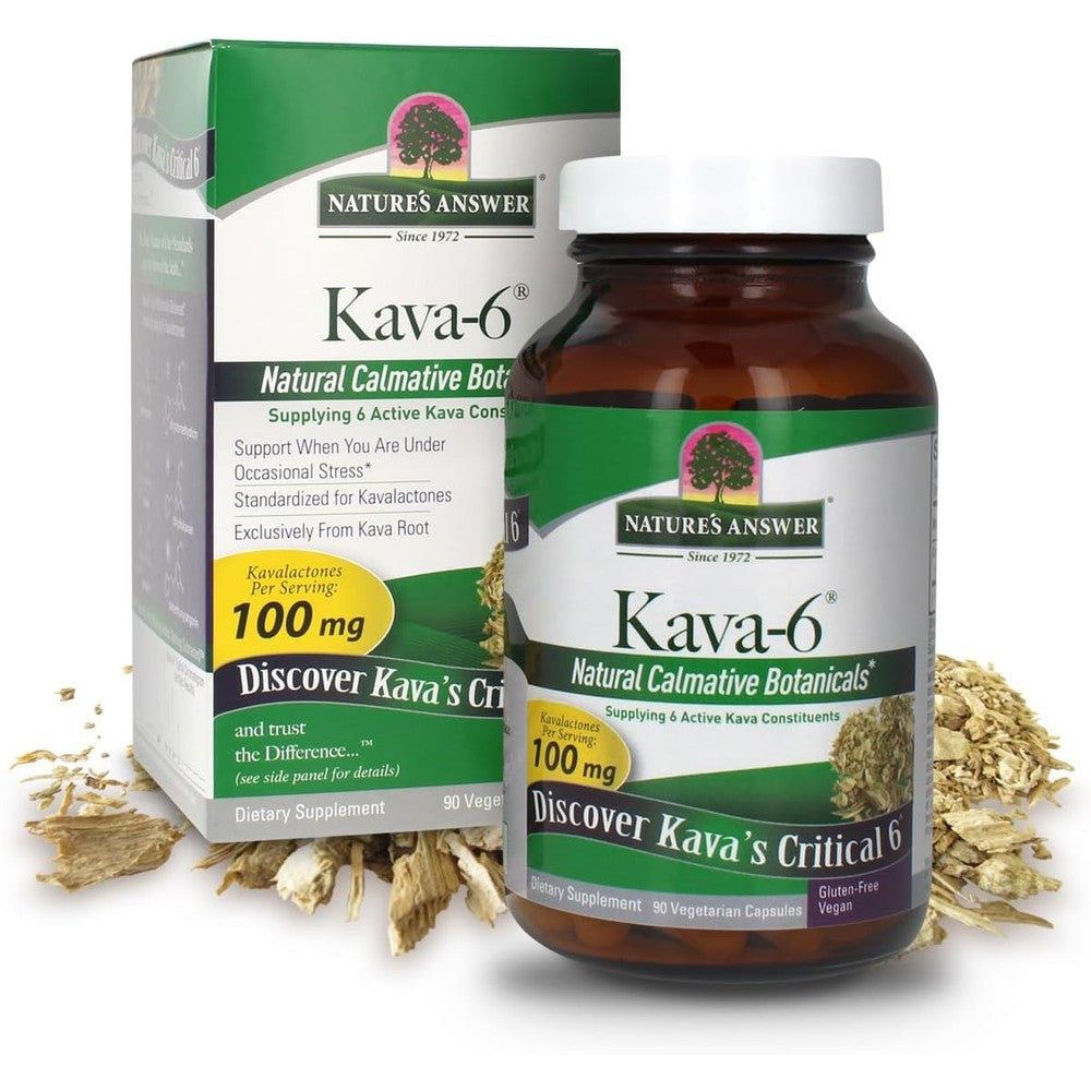 Nature's Answer Kava Root Powder 90 Capsules front view bottle for stress relief