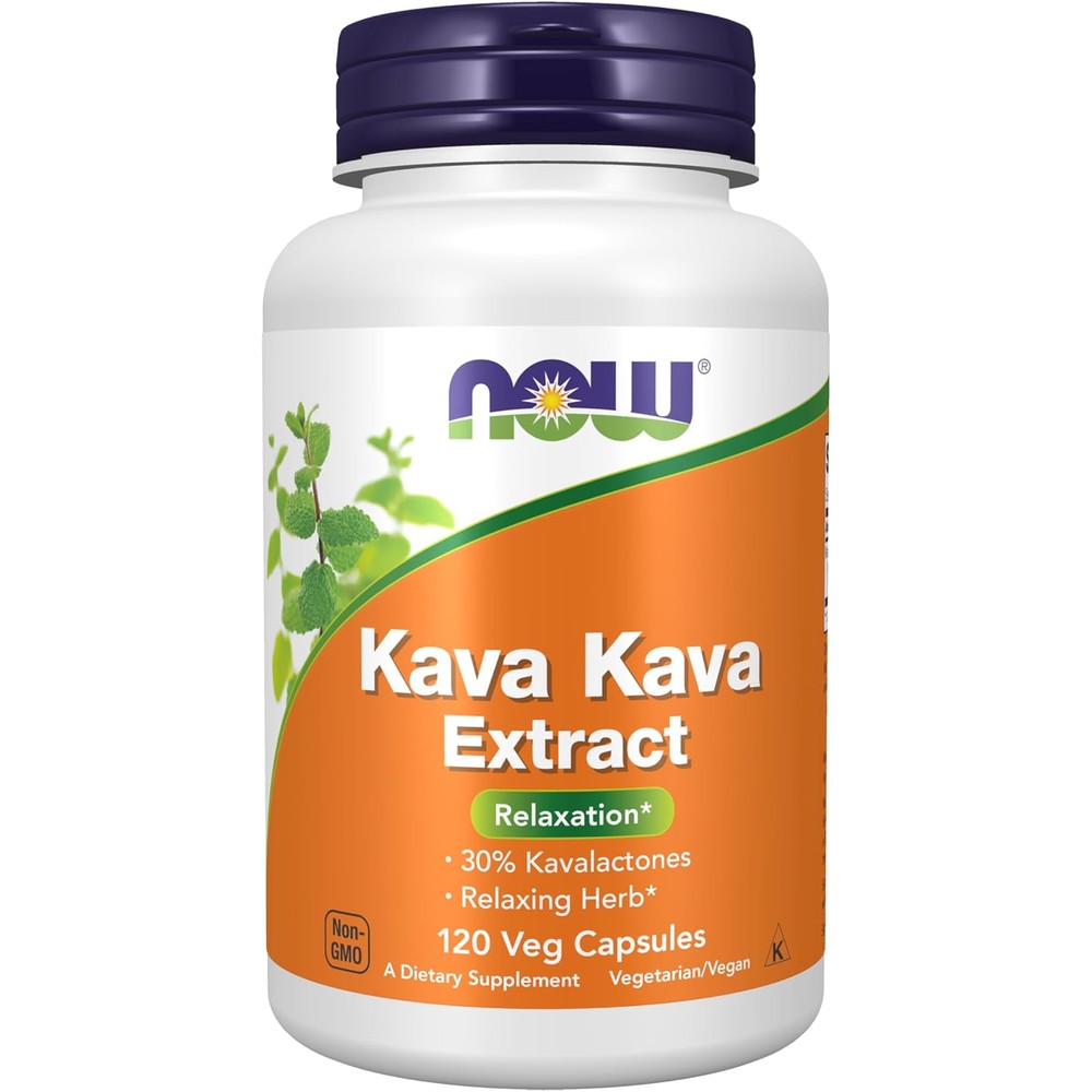 NOW Foods Kava Kava Extract 250 Milligrams front view bottle for herbal relaxation