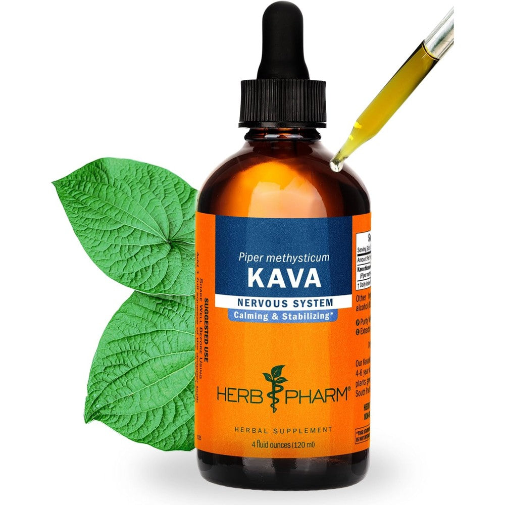 Herb Pharm Kava Root Liquid Extract front view of four fluid ounce bottle for relaxation