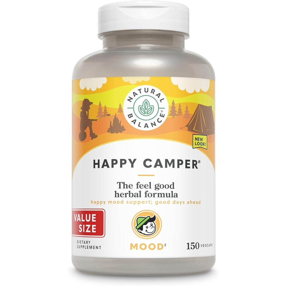 Natural Balance Happy Camper 150 capsules bottle front view for mood support supplement