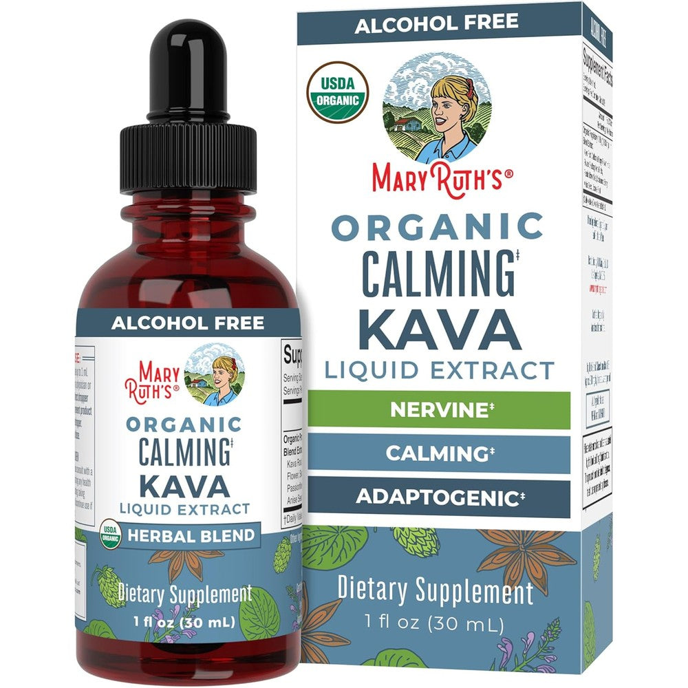 MaryRuth's Kava Root Liquid Extract front view bottle for natural calm and relaxation