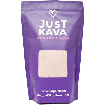 Just Kava Vanuatu Kava Powder sixteen ounce bag front view showcasing authentic packaging.