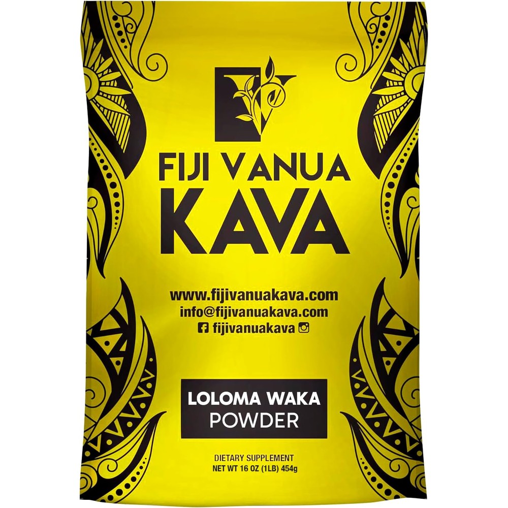 Fiji Vanua Kava Premium Loloma Waka Root Powder front view package for natural relaxation.