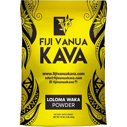Fiji Vanua Kava Premium Loloma Waka Root Powder front view package for natural relaxation.