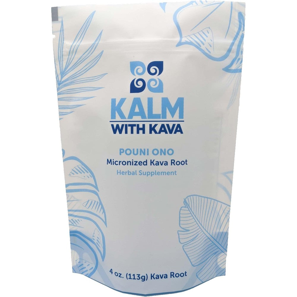 Kalm With Kava Pouni Ono Micronized Kava four ounces pouch front view premium noble kava powder
