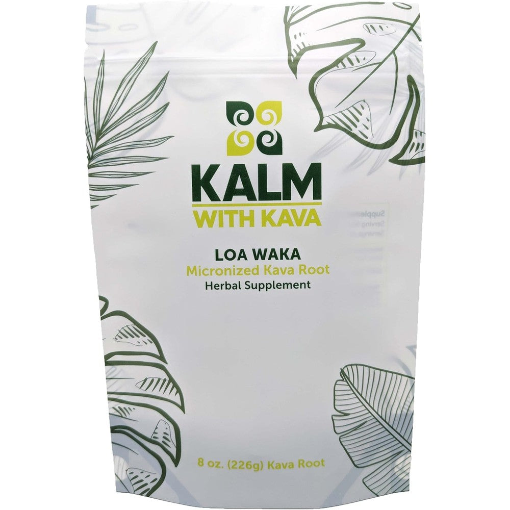 Kalm With Kava Loa Waka Micronized Kava Powder eight ounce pouch front view authentic premium Fijian root supplement