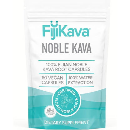 FijiKava Noble Kava Extract 600 Milligrams bottle front view showing capsule details.
