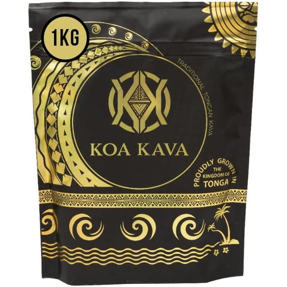 Koa Kava Pouni Ono Tongan 1kg powder bag front view lifestyle relaxation