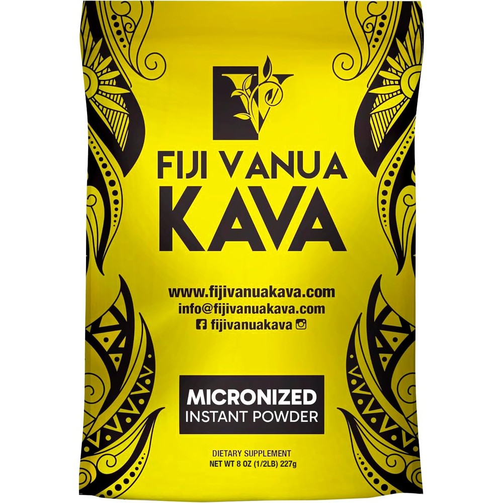 Fiji Vanua Kava Micronized Noble Root Powder 8 Ounce front view package for stress relief