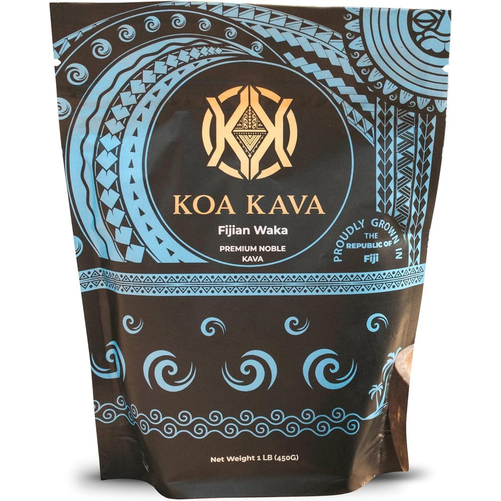 Koa Kava Premium Noble Waka Fijian Lateral Kava Root Powder front view package for stress relief.