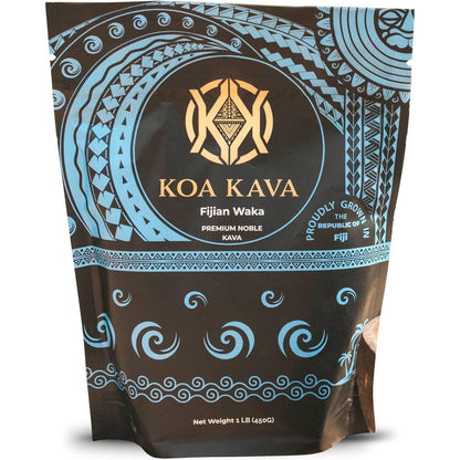 Koa Kava Premium Noble Waka Fijian Lateral Kava Root Powder front view package for stress relief.