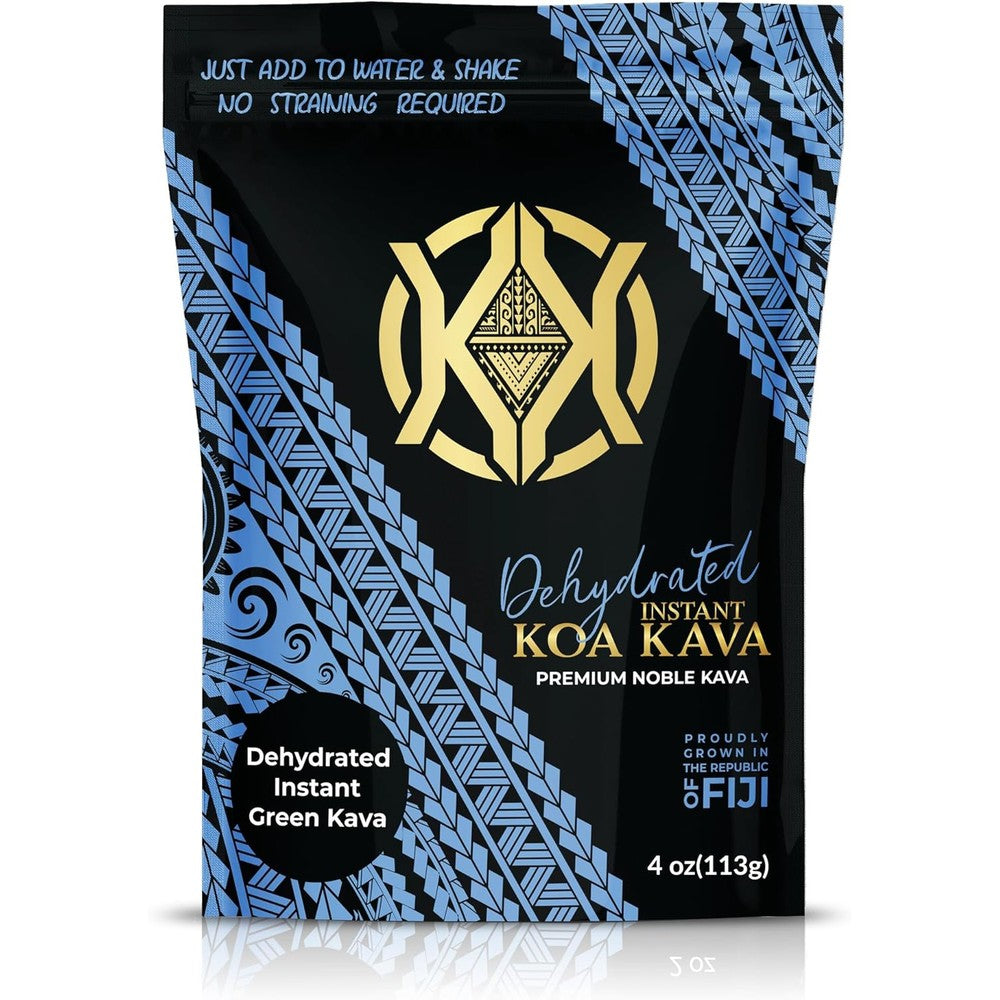Koa Kava Dehydrated Instant Green Fijian Kava Root Powder front view package for natural stress relief