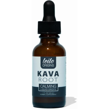 Leilo Kava Root Calming Liquid Extract Drops front view bottle for stress relief and relaxation