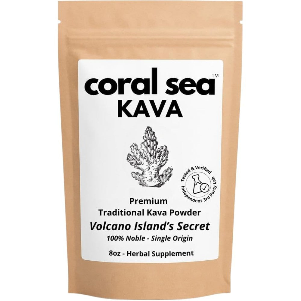 Coral Sea Kava Volcano Island Secret Noble Kava Root Powder front packaging view
