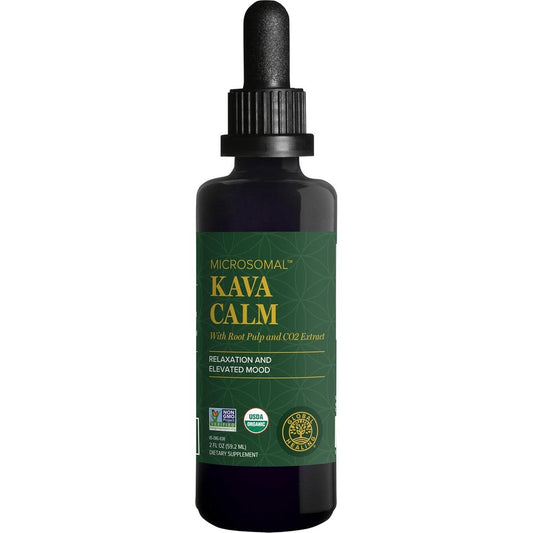 Global Healing Organic Kava Calm Liquid Drops front view for natural relaxation.