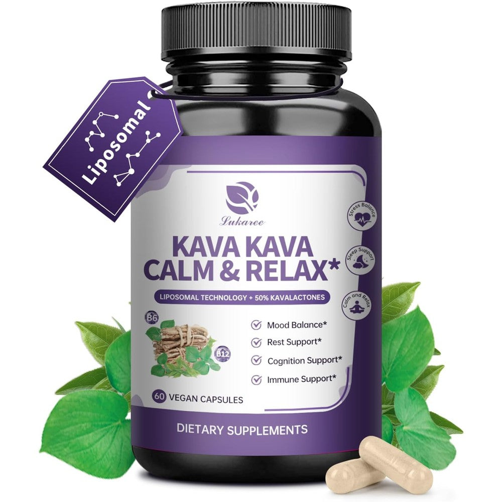Lukaree Liposomal Kava Root Extract supplement front view bottle for natural relaxation