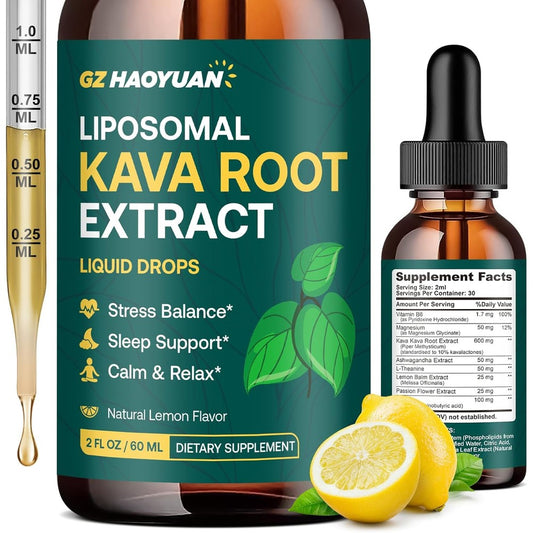 GZ HAOYUAN Liposomal Kava liquid drops front bottle view for stress balance.