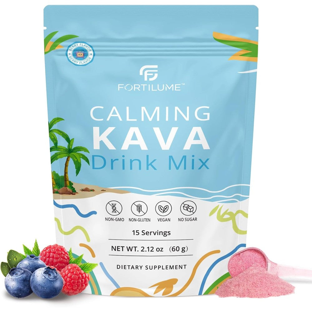 Karseell Maca Care System Fortilume Kava Drink Mix front view of the premium berry flavor packaging