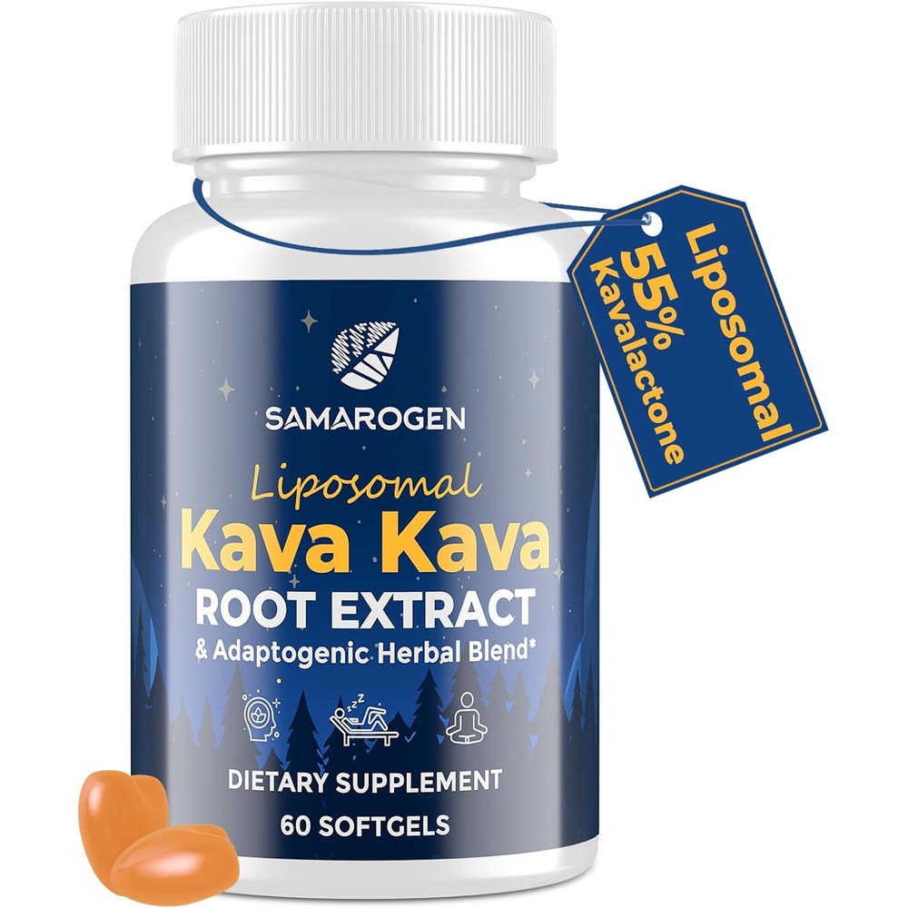 Samarogen Liposomal Kava Kava front view bottle showing 60 softgels label