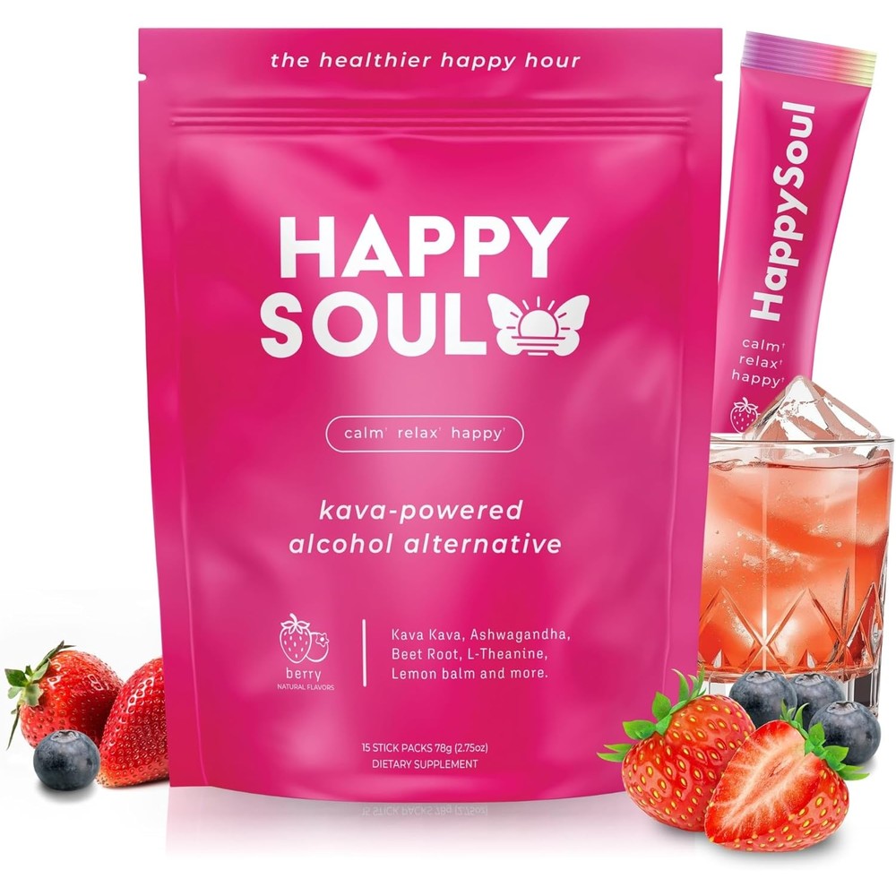 HappySoul Kava Drink Mix Berry Flavor front view pouch packaging