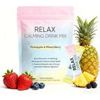 KXVUDE Relax Calming Drink Powder 30 Packets box front view showing pineapple and mixed berry flavor icons.