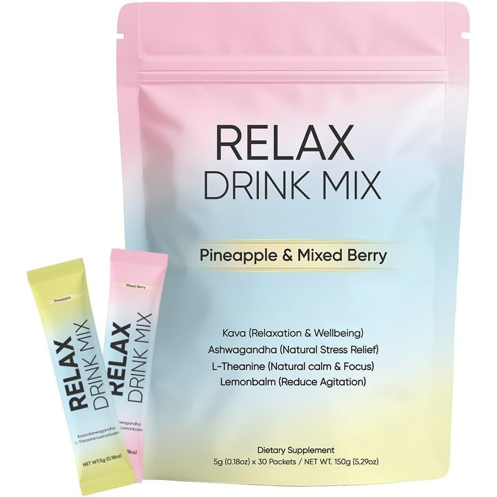 KXVUDE Tuvaaz Relax Calming Drink Mix 30 Stick Packs front view showing premium packaging.