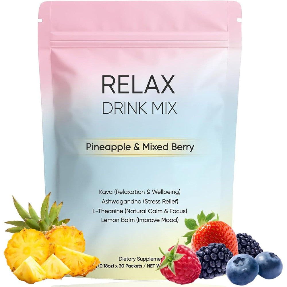 KXVUDE Zalpnup Relax Calming Drink Mix front packaging view showing 30 packets for stress relief.