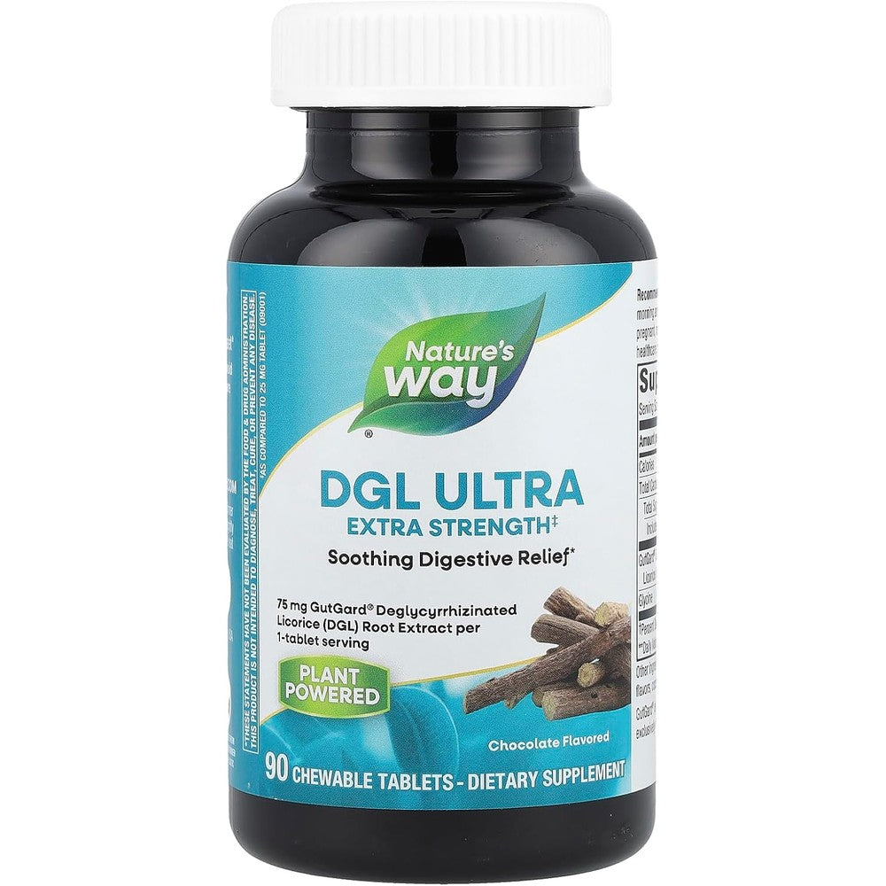 Nature's Way DGL Ultra chocolate flavored chewable tablets front view