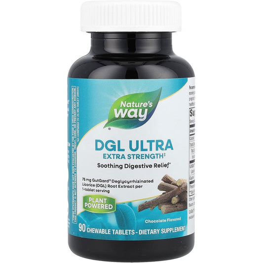Nature's Way DGL Ultra chocolate flavored chewable tablets front view