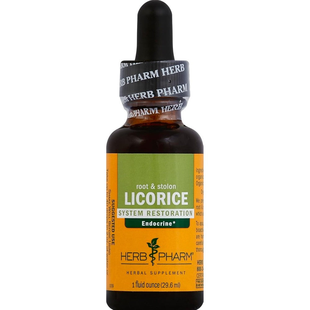 Herb Pharm Certified Organic Licorice Liquid Extract 1 fluid ounce bottle front view