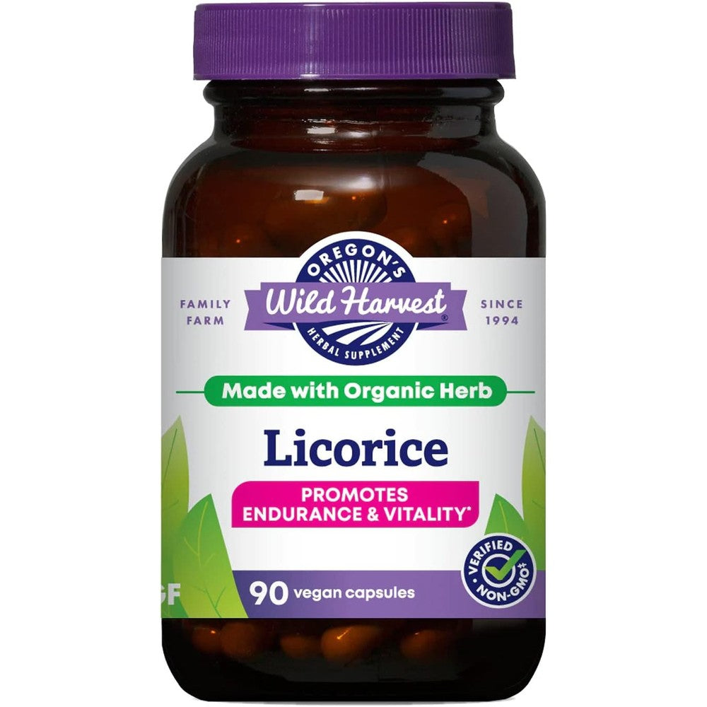 Oregon's Wild Harvest Organic Licorice Root capsules bottle front view