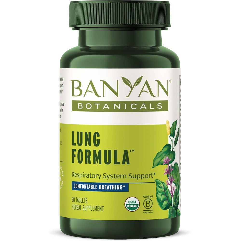 Banyan Botanicals Lung Formula 90 tablets bottle front view for respiratory health