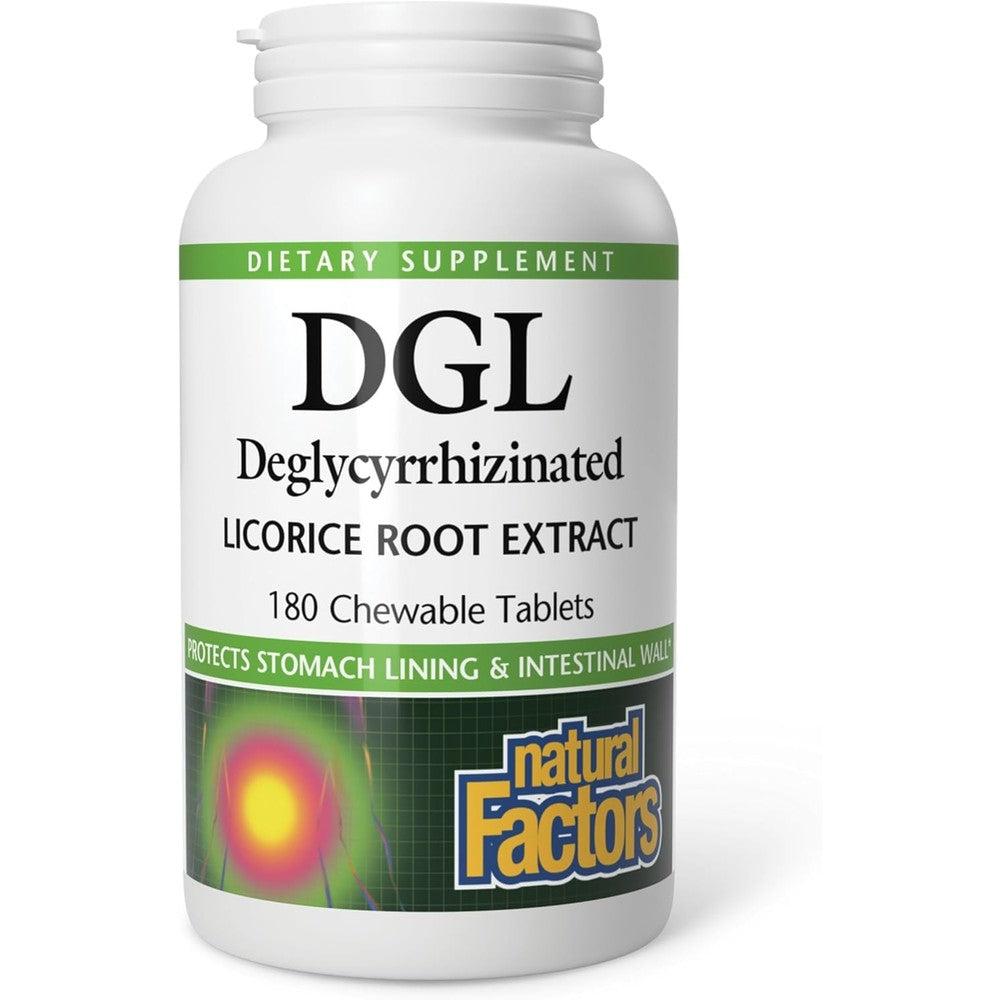 Natural Factors DGL 180 Chewable Tablets front bottle view