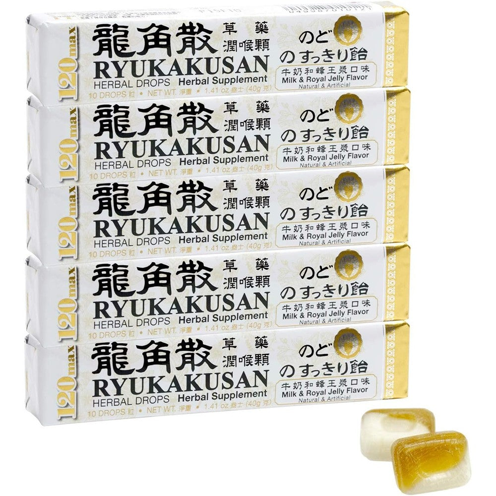 Ryukakusan Herbal Drops Honey Milk front view packaging