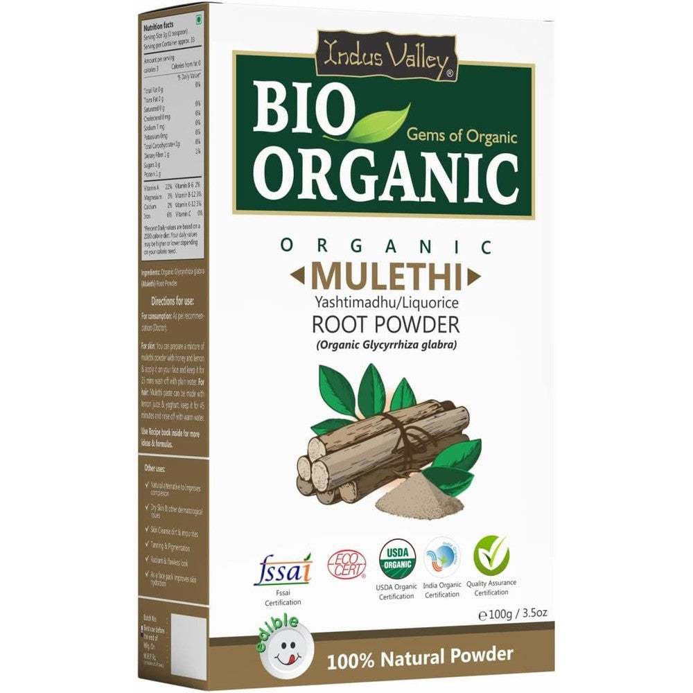 Indus Valley Organic Licorice Root Mulethi Powder front packaging