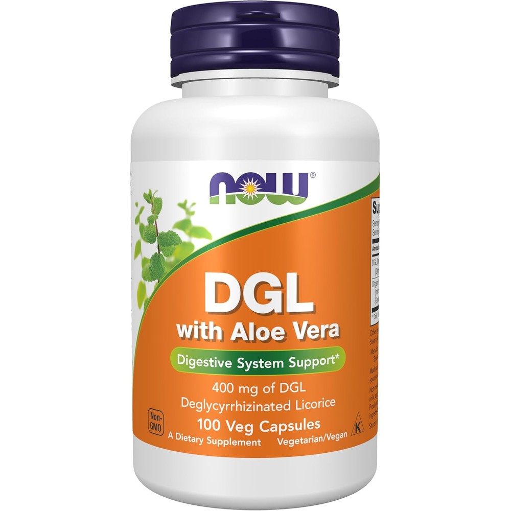 Now Foods DGL with Aloe Vera 400mg supplement bottle front view