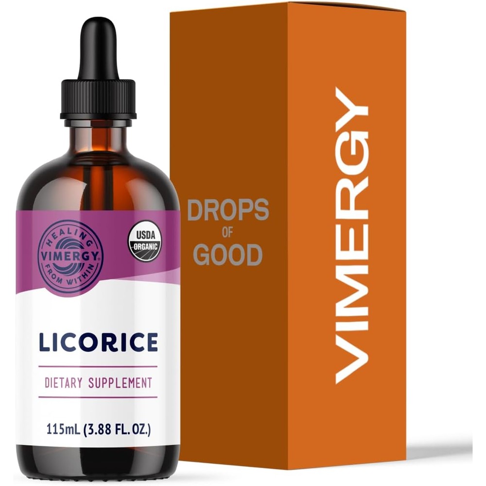 Vimergy Licorice Liquid Extract bottle front view for digestive support