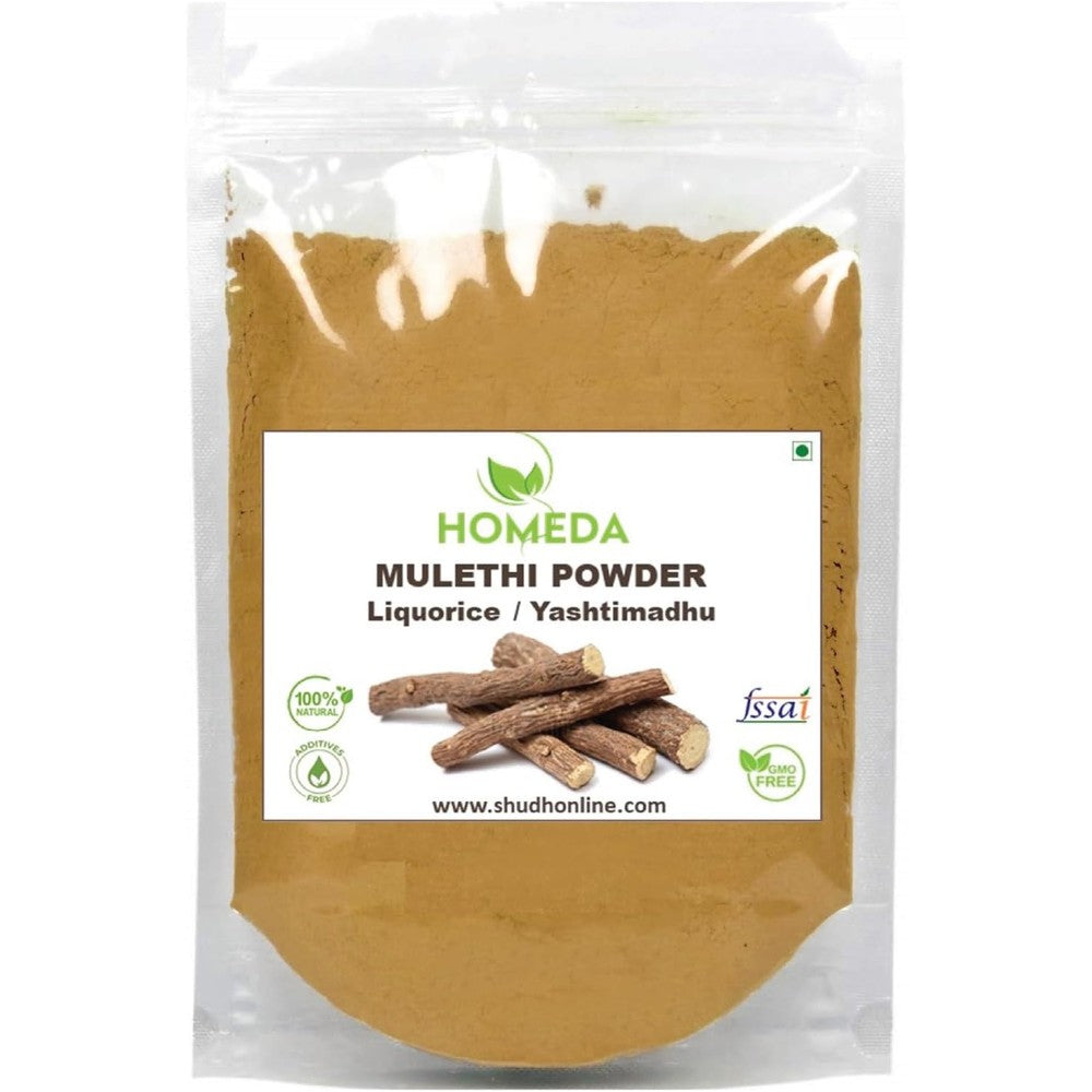 Homeda Organic Licorice Root Mulethi Powder front view in 100g pack