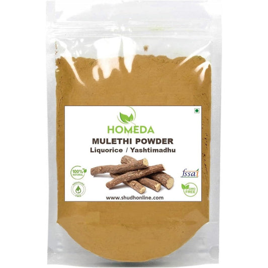 Homeda Organic Licorice Root Mulethi Powder front view in 100g pack