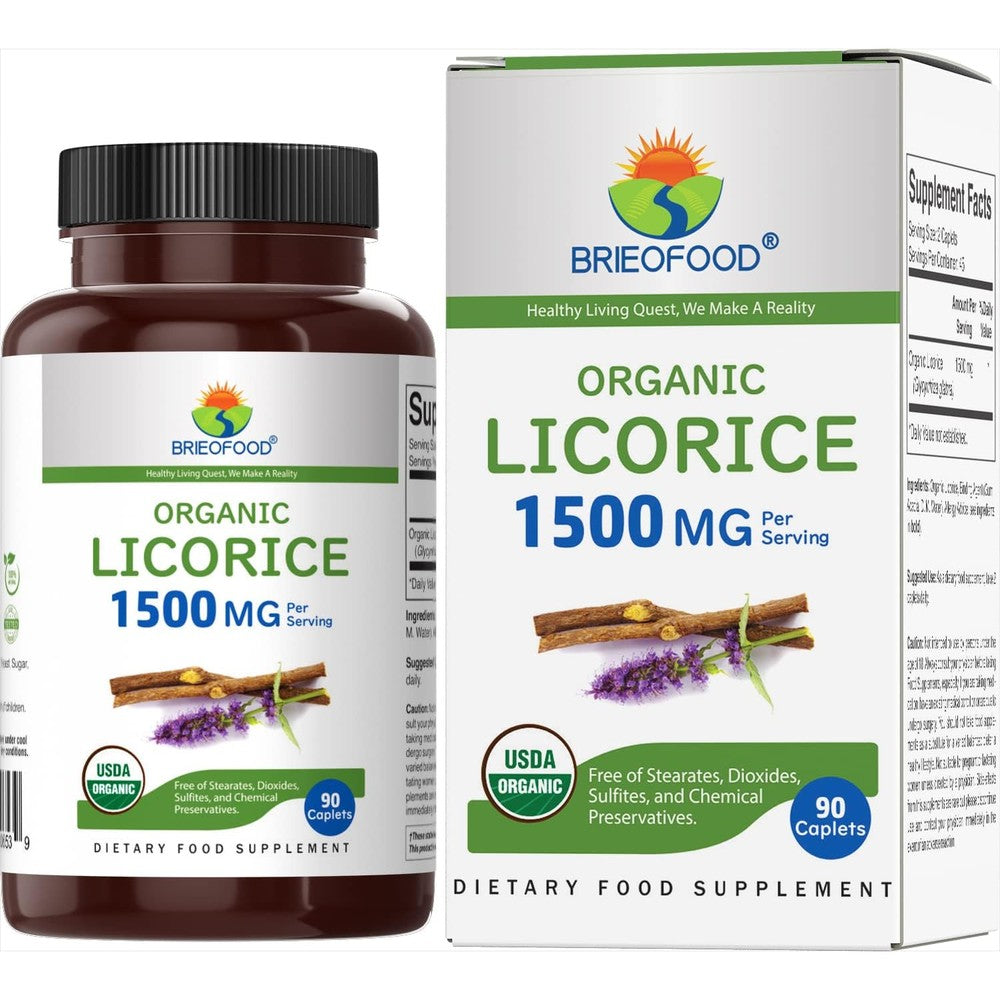 Brieofood Organic Licorice 1500mg tablets bottle front view