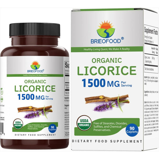 Brieofood Organic Licorice 1500mg tablets bottle front view