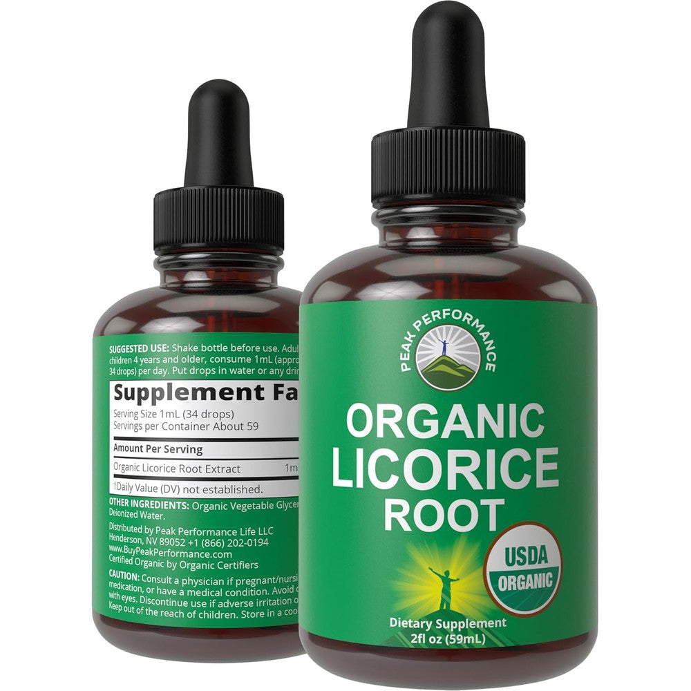 Peak Performance Organic Licorice Root liquid drops bottle front view