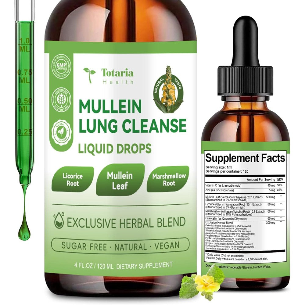 Totaria Mullein Herbal Drops 4 Fluid Ounces front bottle view