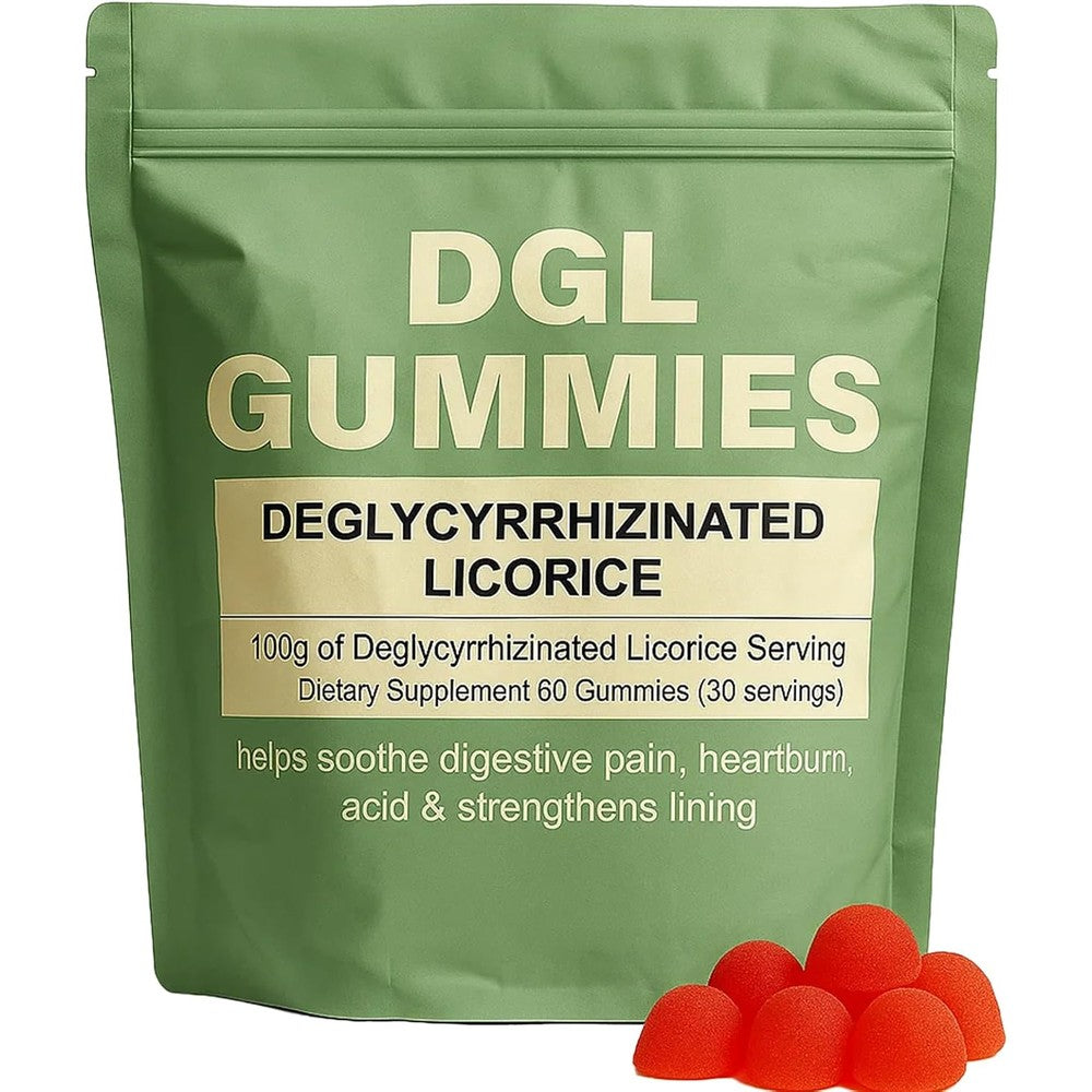 Shrida Foods Amoquct DGL Gummies front packaging view showing berry flavor digestive support.