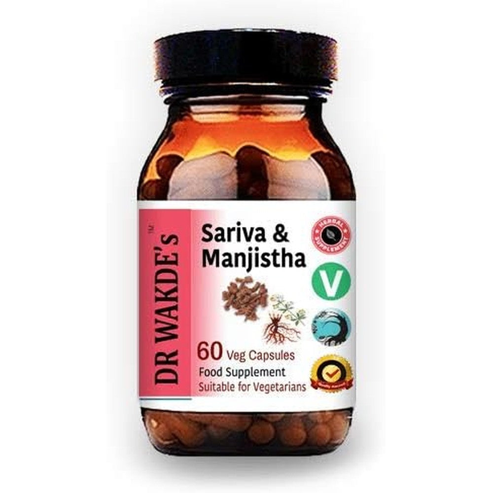 Dr Wakde's Sariva and Manjistha detox capsules bottle front view