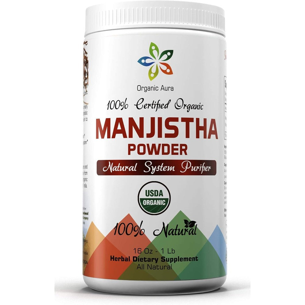 Organic Aura Manjistha Powder 16 Ounce container front view