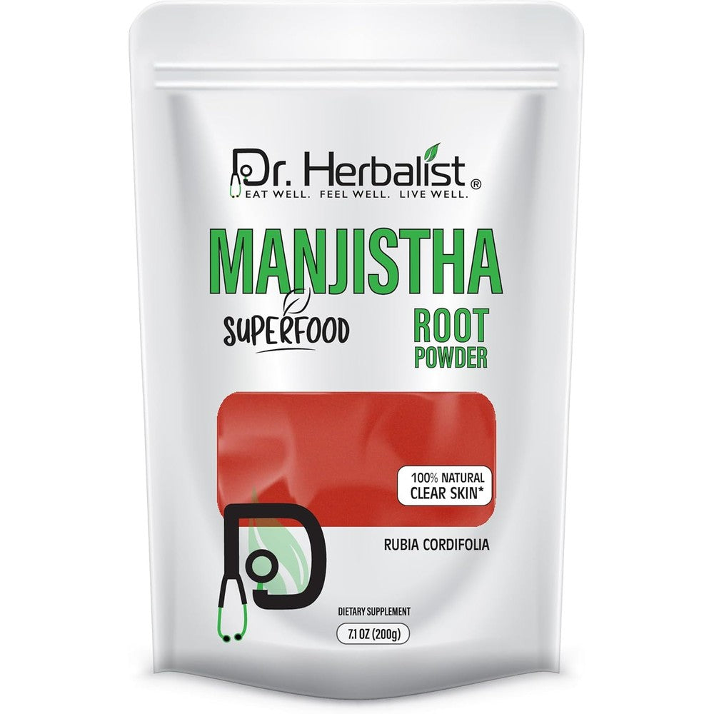 Dr. Herbalist Manjistha Root Powder front view 200g pouch