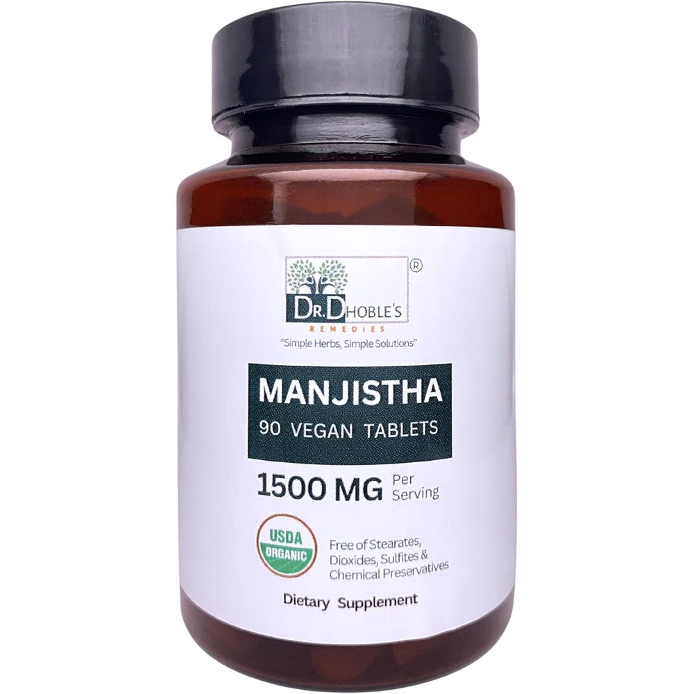 Dr. Dhoble's Remedies USDA Organic Manjistha 1500mg tablets bottle front view