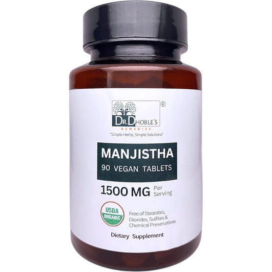 Dr. Dhoble's Remedies USDA Organic Manjistha 1500mg tablets bottle front view