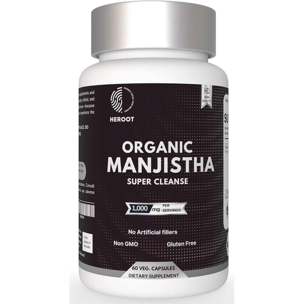 Heroot Organic Manjistha Root supplement bottle front view